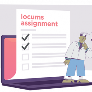 Illustration physician looking locums checklist