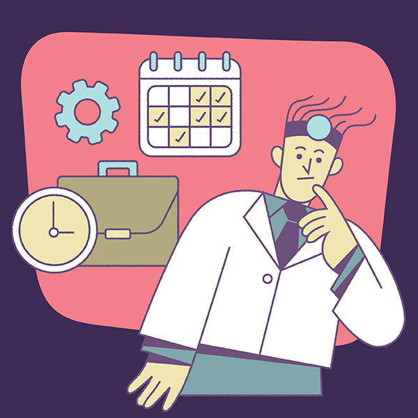 Illustration – physician considering working part-time locums with a full-time job
