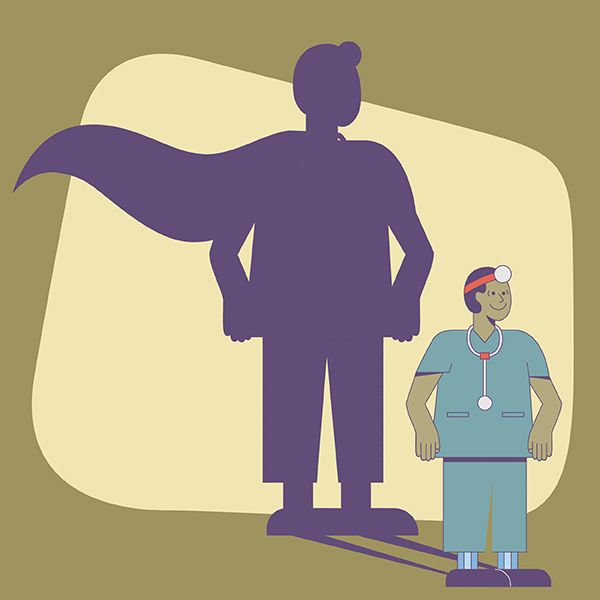 illustrate - doctor with superhero shadow