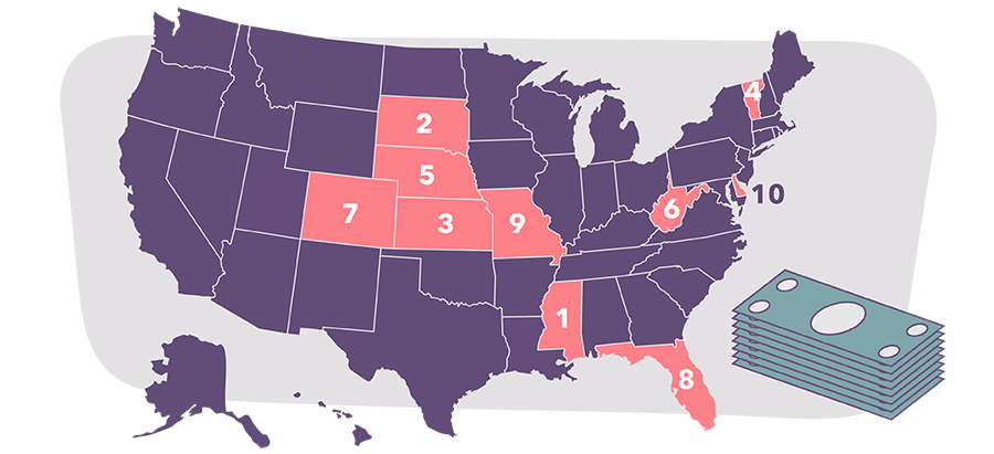 map of highest-paying states for locum tenens physicians in 2022