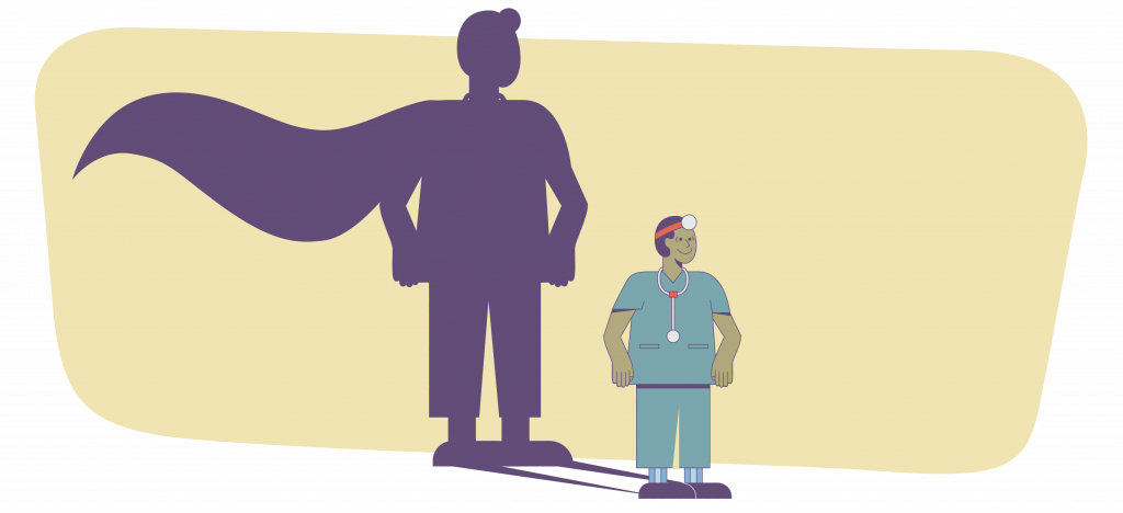illustrated - doctor with superhero shadow