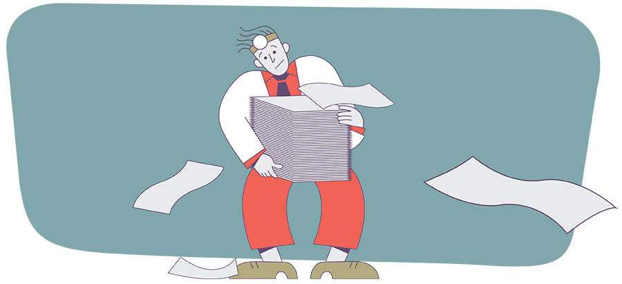 Illustration - locum with stack of paperwork