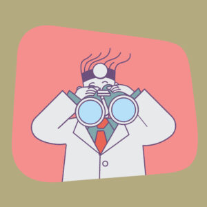 Illustration of physician looking through binoculars