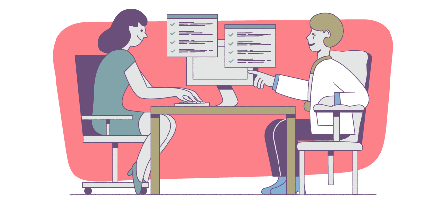 Illustration physician and recruiter speaking