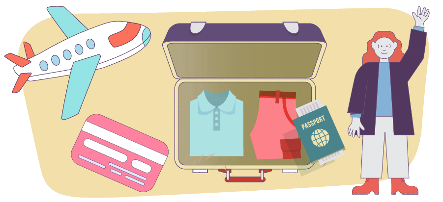 Illustration of doctor and things related to the ABCs of travel for locum tenens
