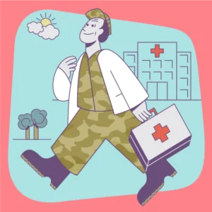 Illustration of military physician choosing locum tenens work