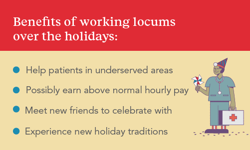 Illustration with list of benefits of working locums over the holidays