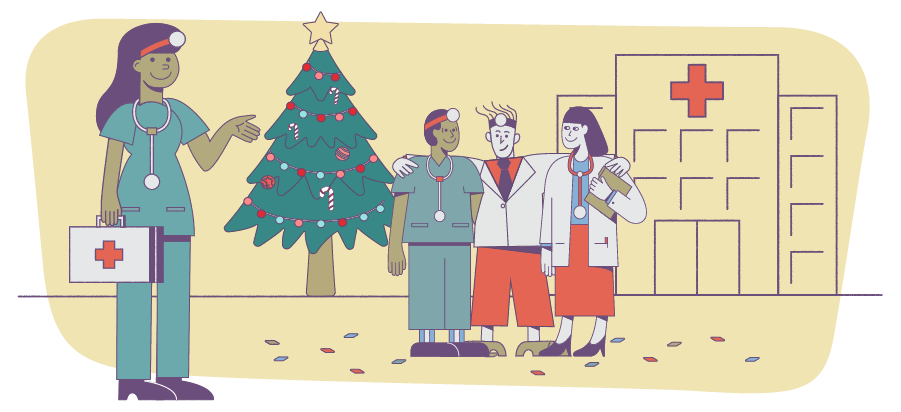 Illustration of locum physician working over the holidays