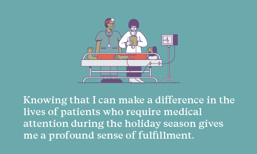 Illustration with explanation of why this locums doctor likes working locum tenens over the holidays