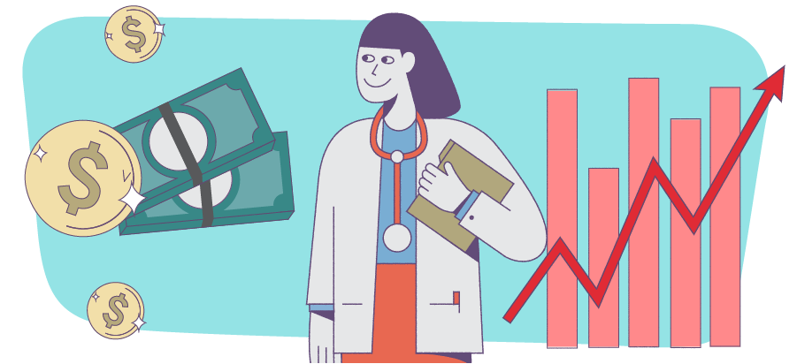 Illustration of a locum doctor considering locum tenens pay