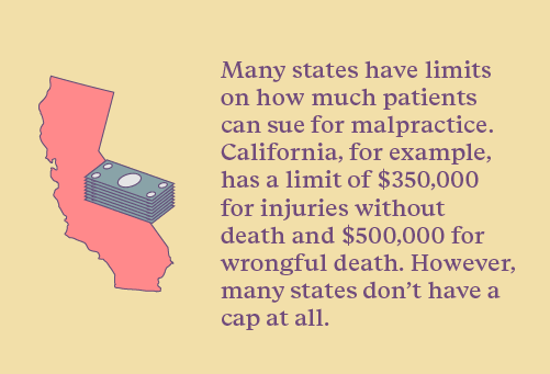 Quote: how states have differing limits on how much patients can sue for malpractice