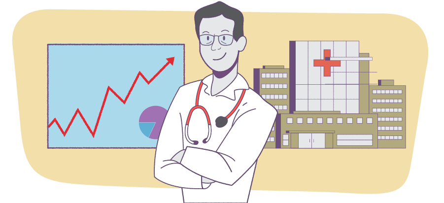 illustration of locums doctor near hospital