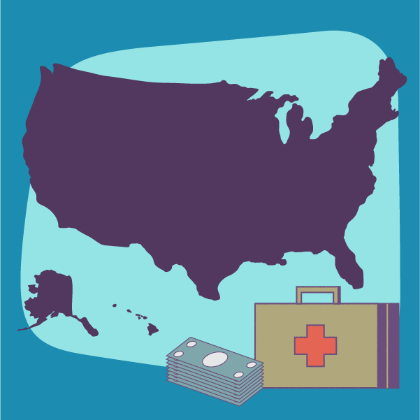 illustration of the US with highest-paying states for locums highlighted